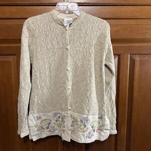 Laura Ashley Vinatge Cardigan Floral Print Embroidered Size Small